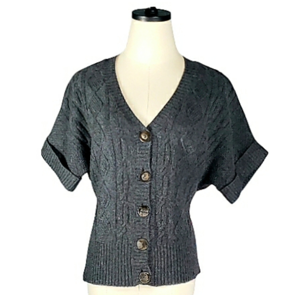 Pure Cashmere Collection Short Sleeve Cableknit Sweater Top M Classic Old Money
